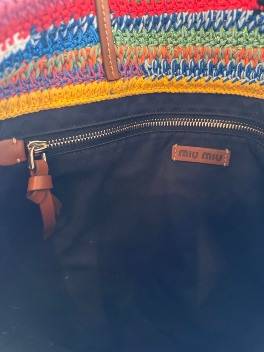 Miu Miu Multicolor Striped Crochet Tote with Black Logo - Picture 4 of 6